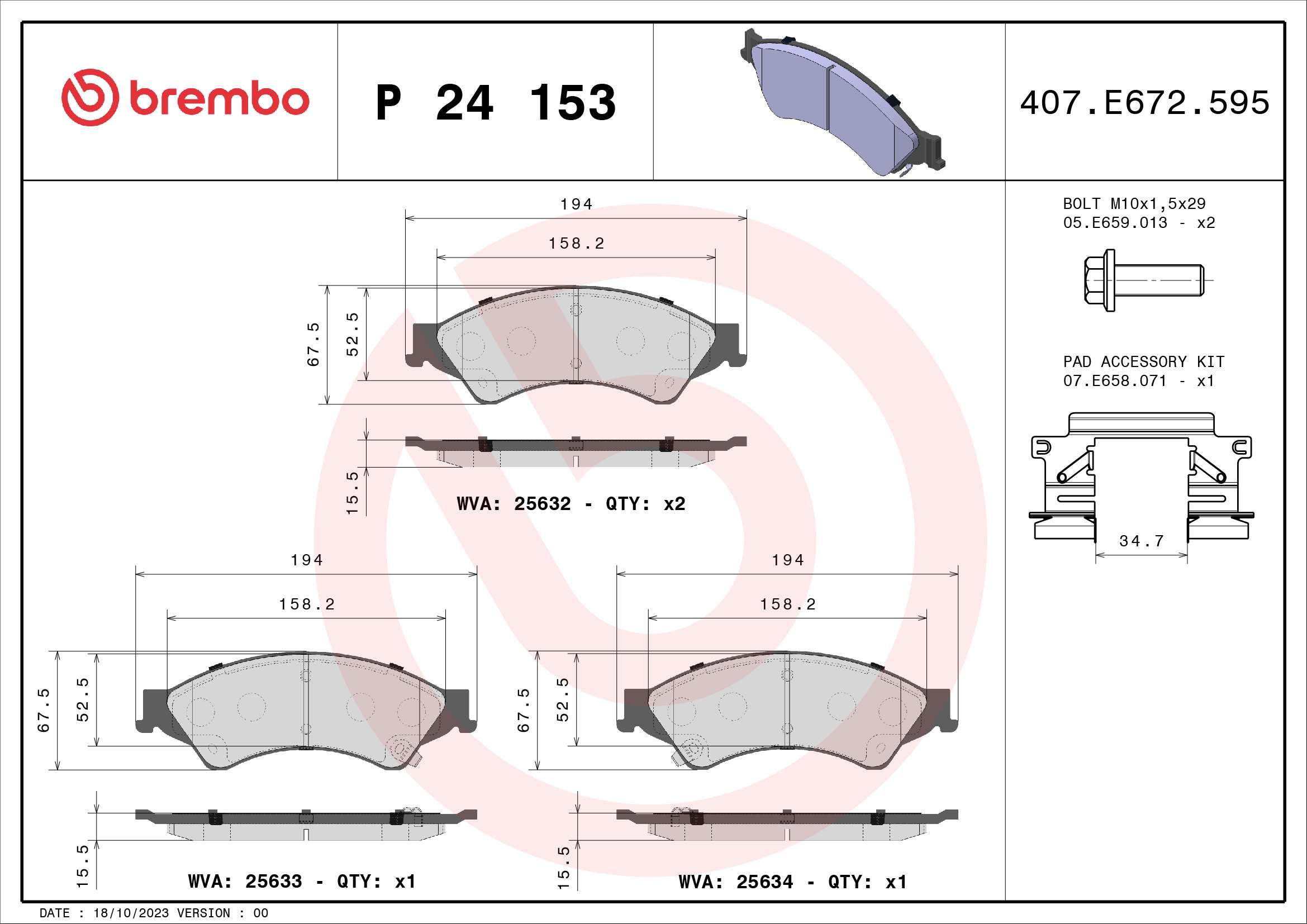 A.B.S. P 24 153 BREMBO Bremsbelagsatz, Scheibenbremse